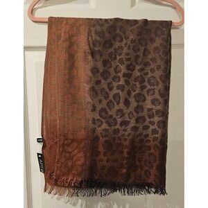 Apt. 9 Leopard Print Scarf Wrap Shawl Fringe Brown Combo Lightweight‎ NWT 27x70